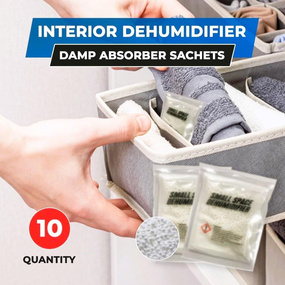 1ABOVE 10x36g Interior Dehumidifier Damp Absorber Sachets | Small Space Bags to Stop Mould Mildew Moisture Absorber | Condensation Damp Remover | Improve Air Quality