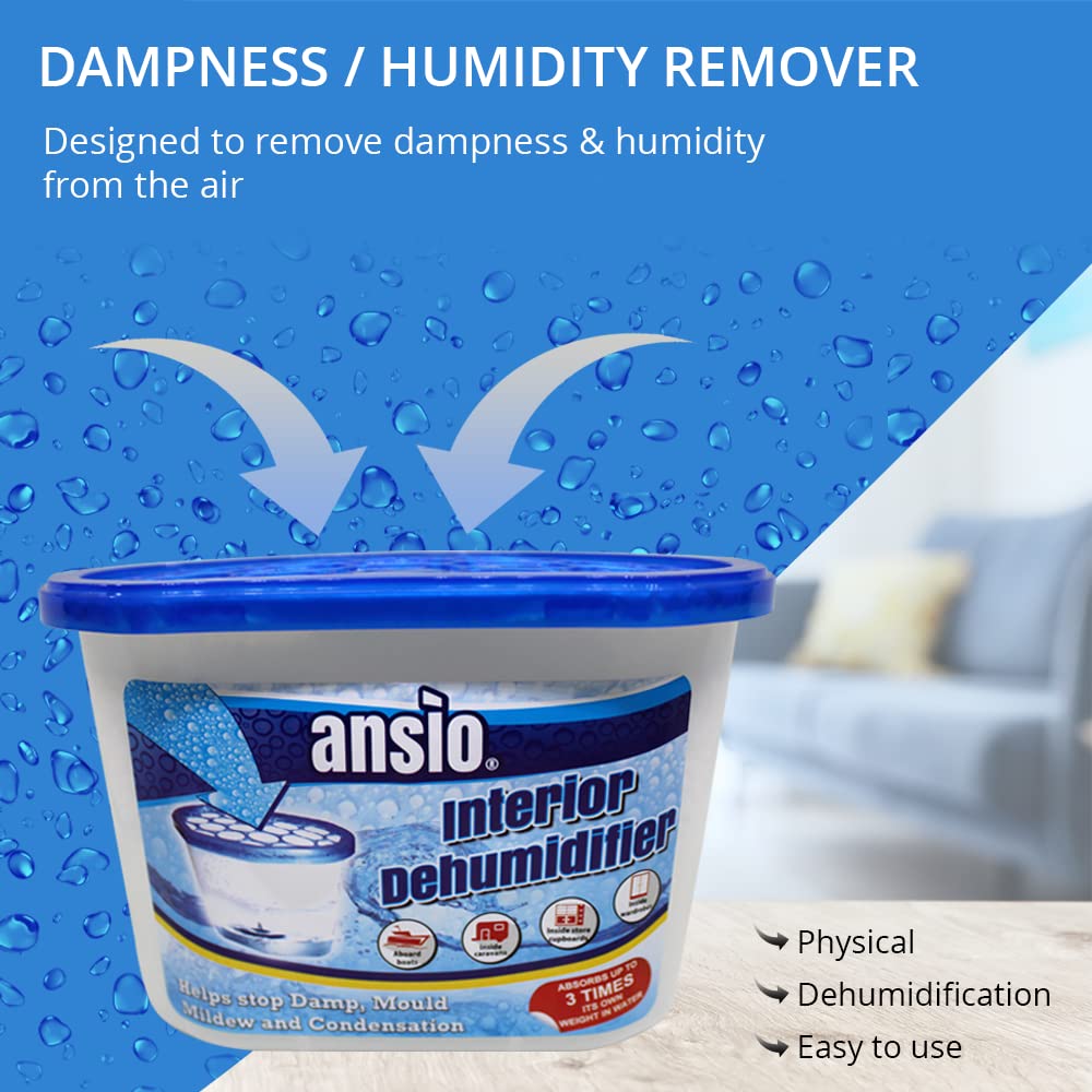 ANSIO Dehumidifier 500ml Pack of 5 Condensation Remover Moisture Absorber Dehumidifiers for Damp, Mould, Moisture in Home, Kitchen, Wardrobe, Bedroom, Caravan, Office, Garage, Bathroom, Basement