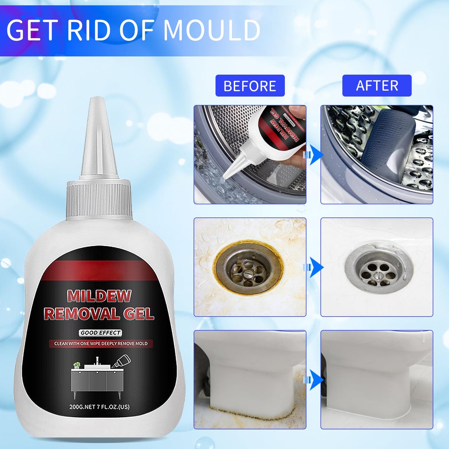 Mould Remover, Large Capacity Mold Remover Gel, Magic Deep Clean Remover Mildew for Household Mould and Mildew Remover, Toilet, Washing Machine, Seal Bathroom, Kitchen Sink, Tile Grout Stains (200g)