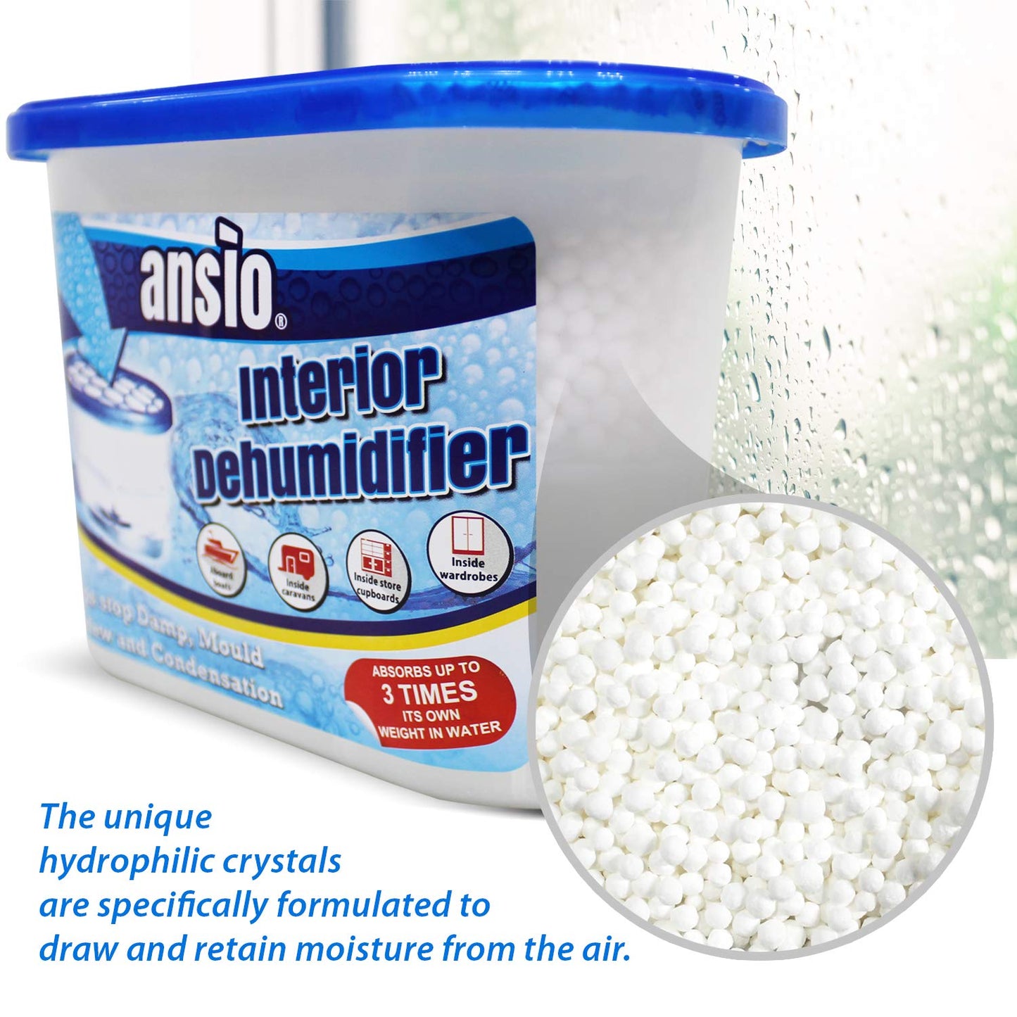 ANSIO Dehumidifier 500ml Pack of 5 Condensation Remover Moisture Absorber Dehumidifiers for Damp, Mould, Moisture in Home, Kitchen, Wardrobe, Bedroom, Caravan, Office, Garage, Bathroom, Basement