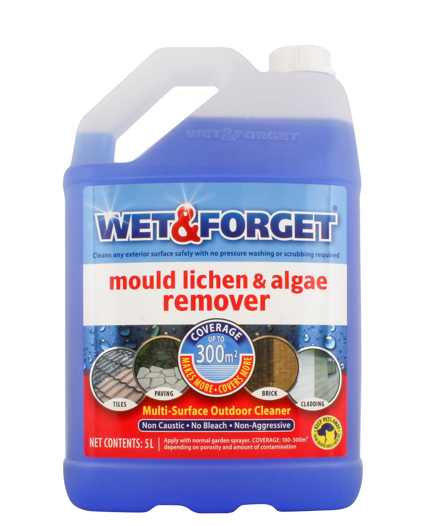 Wet & Forget Mould, Lichen & Algae Remover, Outdoor Cleaning Solution, Black Mould Remover, Bleach Free, 5 Litre