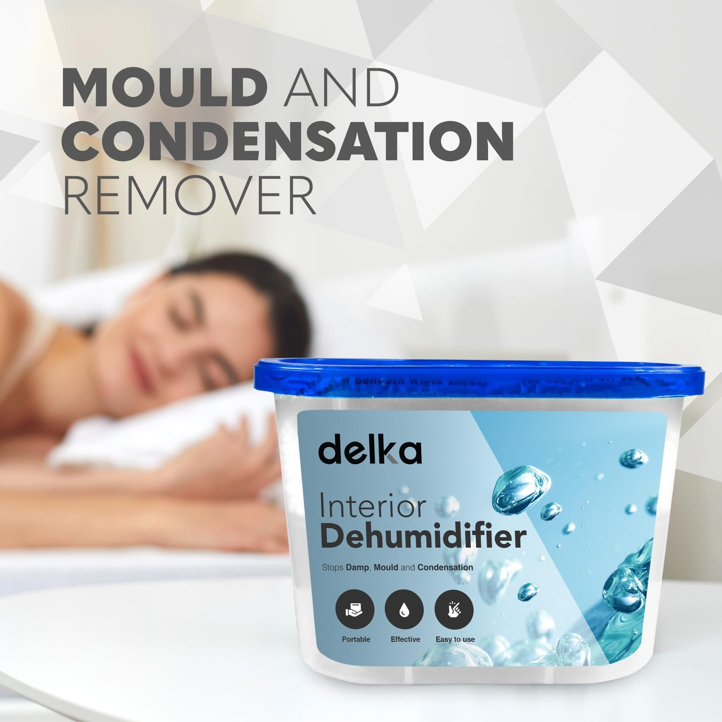 Delka Dehumidifiers 500ml Moisture, Damp Absorbers, Disposable Condensation Remover, Dehumidifiers for Mould Compact & Portable Design for Bedroom, Kitchen, Office, Bathroom, Garage, Wardrobe (5 PACK)