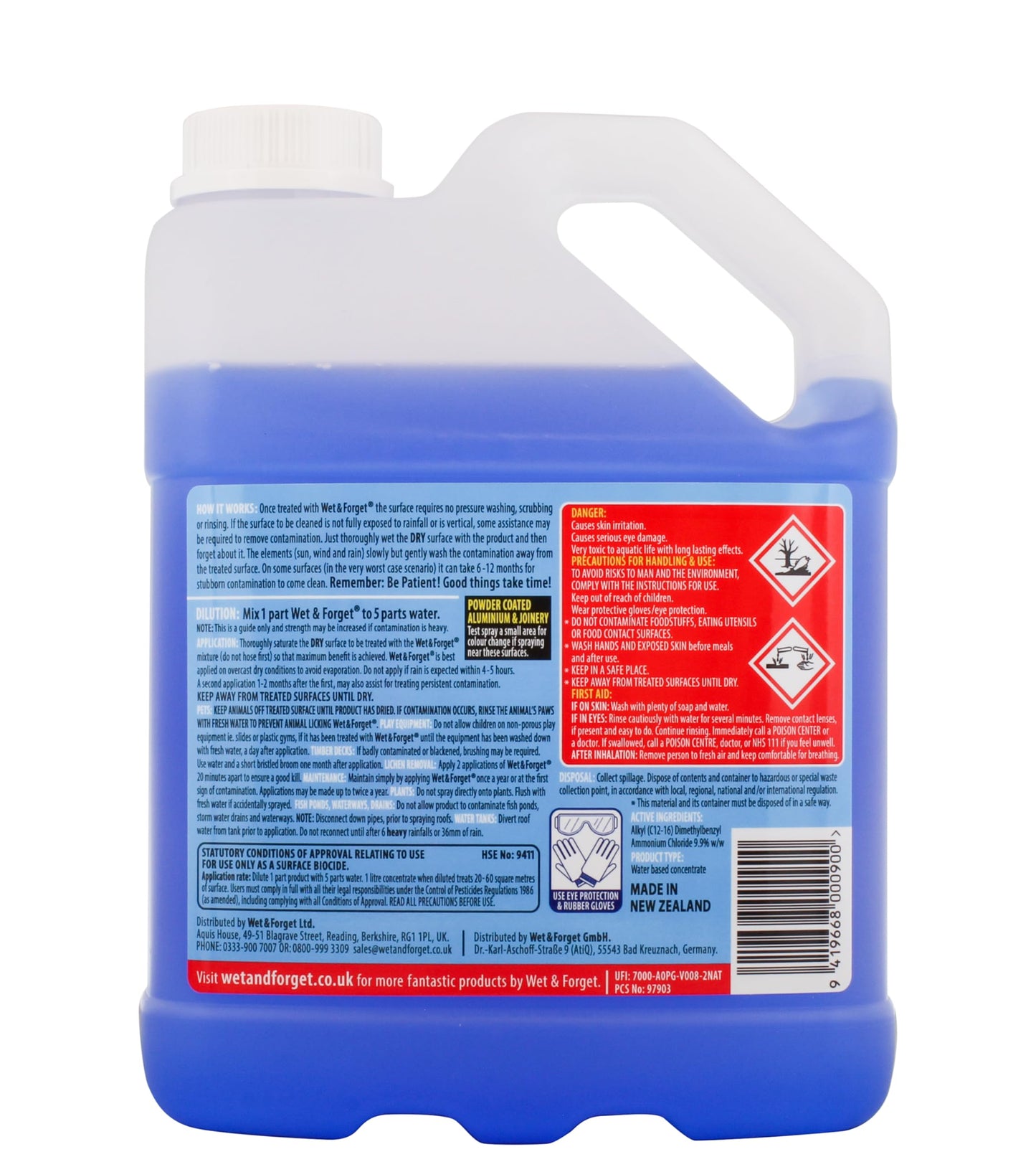 Wet & Forget Mould, Lichen & Algae Remover, Outdoor Cleaning Solution, Black Mould Remover, Bleach Free, 5 Litre