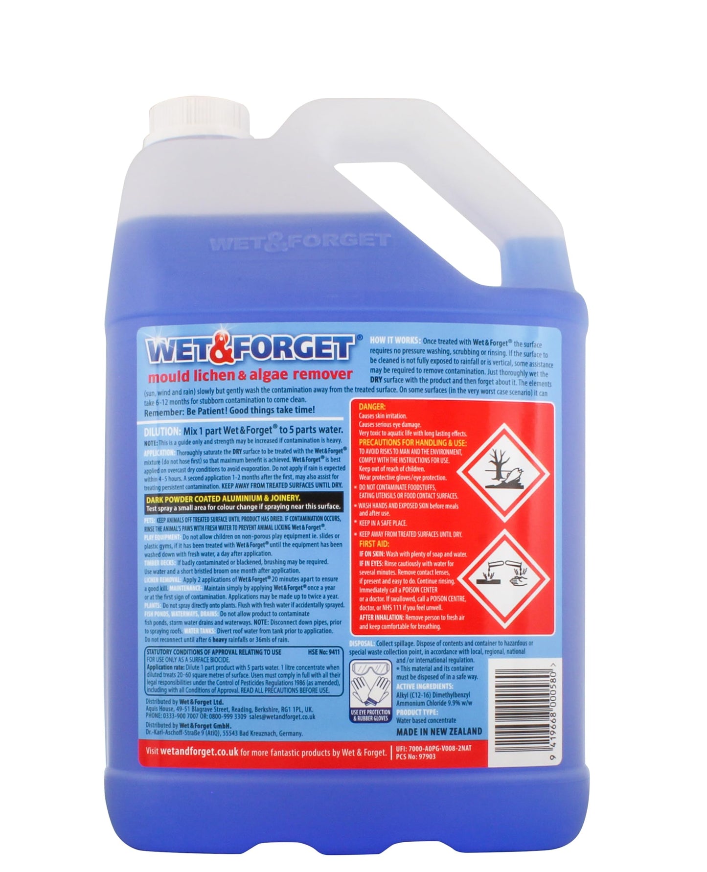 Wet & Forget Mould, Lichen & Algae Remover, Outdoor Cleaning Solution, Black Mould Remover, Bleach Free, 5 Litre