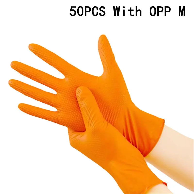 Disposable nitrile gloves orange or black diamond textured diamond heavy duty thickness 7 mil meet the standard for mechanical