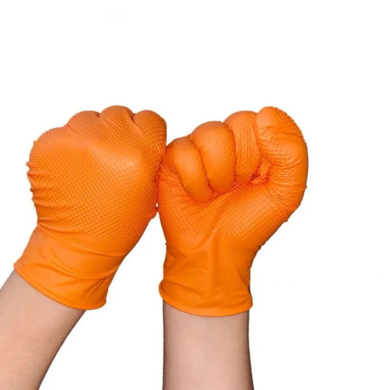 Disposable nitrile gloves orange or black diamond textured diamond heavy duty thickness 7 mil meet the standard for mechanical