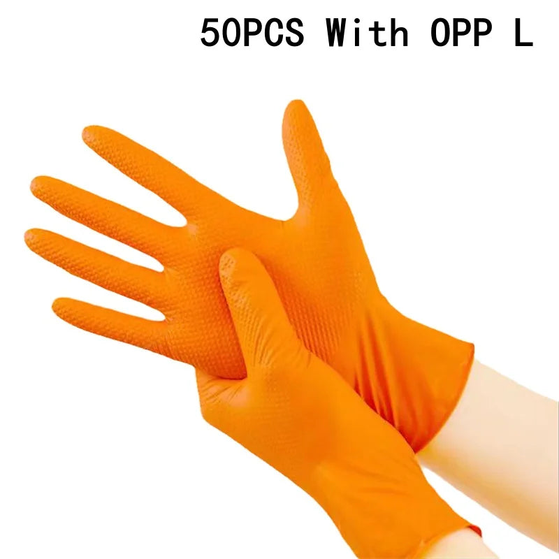 Disposable nitrile gloves orange or black diamond textured diamond heavy duty thickness 7 mil meet the standard for mechanical