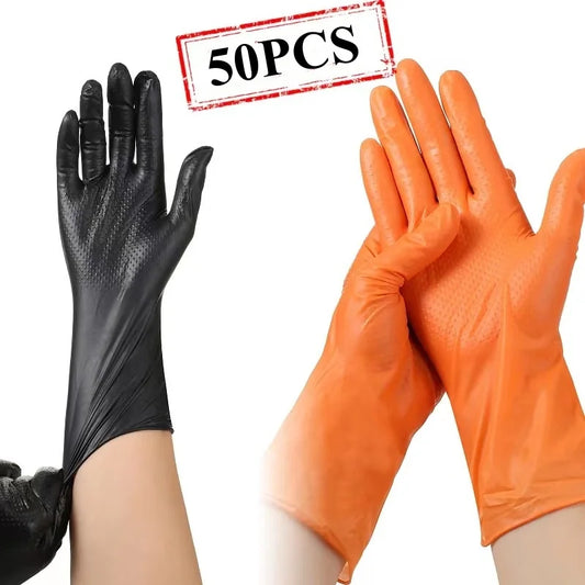 Disposable nitrile gloves orange or black diamond textured diamond heavy duty thickness 7 mil meet the standard for mechanical